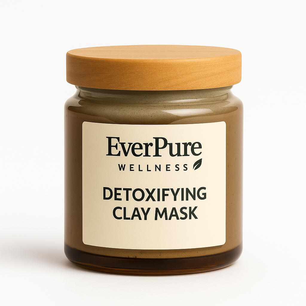 Detoxifying clay mask by EverPure Wellness on a white background