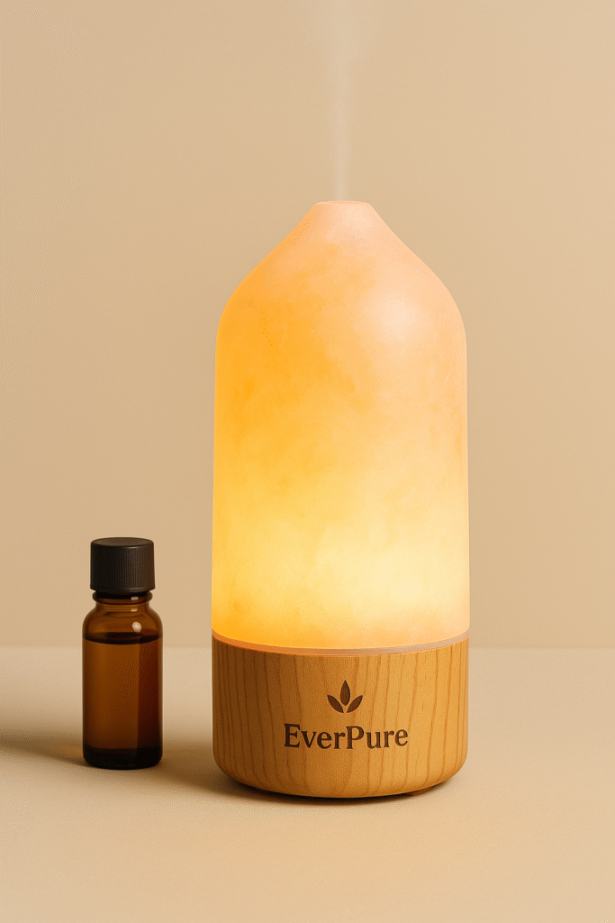 EverPure Himalayan Glow Aroma Diffuser with wooden base and warm salt-lamp glow