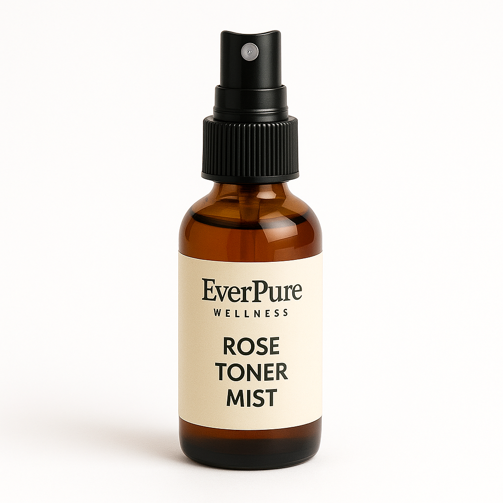 EverPure Wellness rose toner mist bottle on a clean white studio background