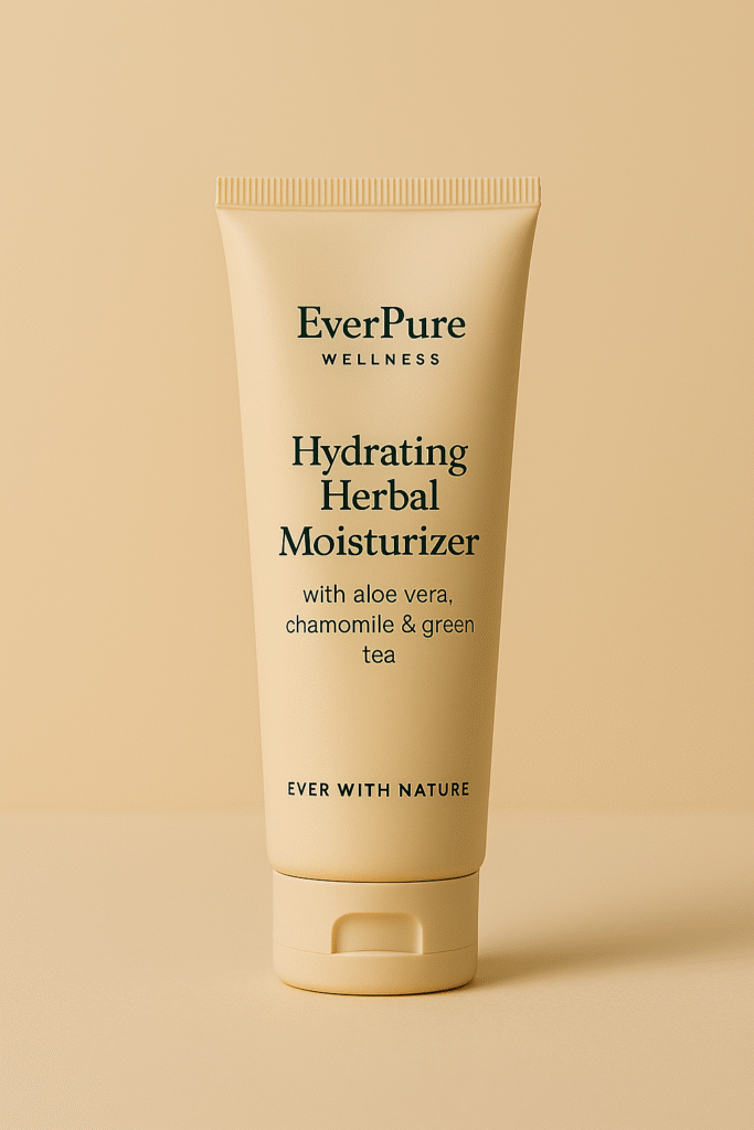 EverPure Hydrating Herbal Moisturizer tube standing on a beige background.