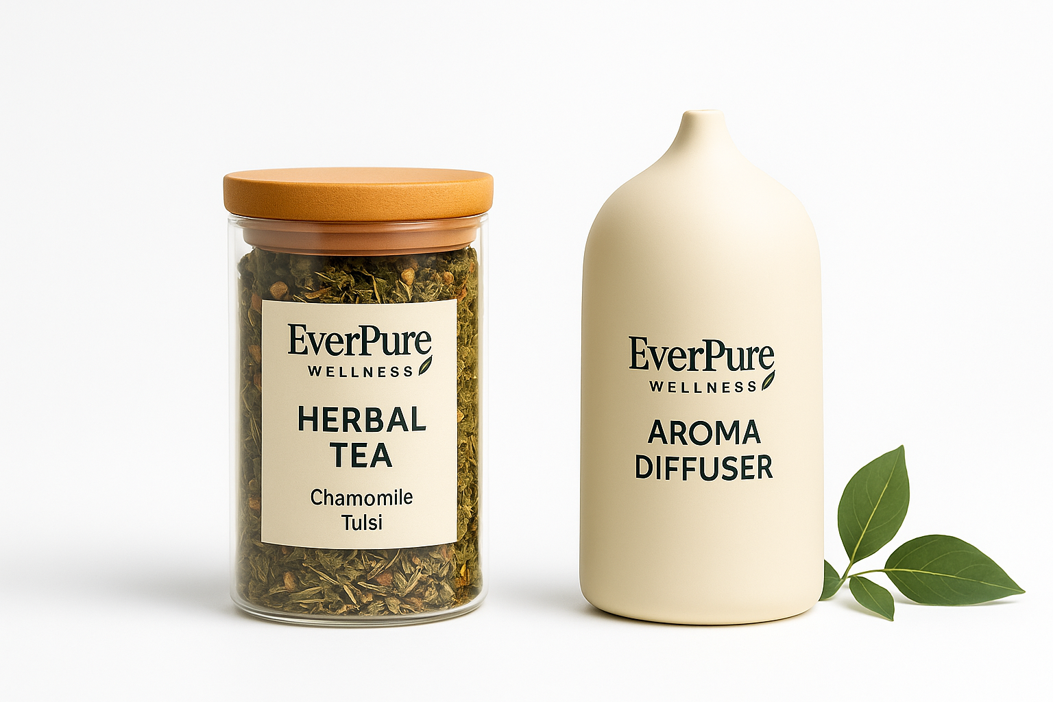 EverPure herbal tea jar and aroma diffuser on a clean white background